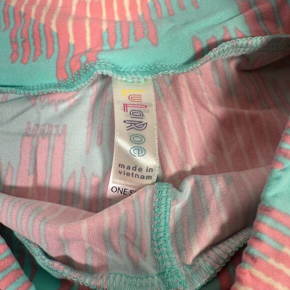 LuLaRoe Light Turquoise Blue Peach Pink Southwestern Aztec Leggings One Size OS - Picture 3 of 6